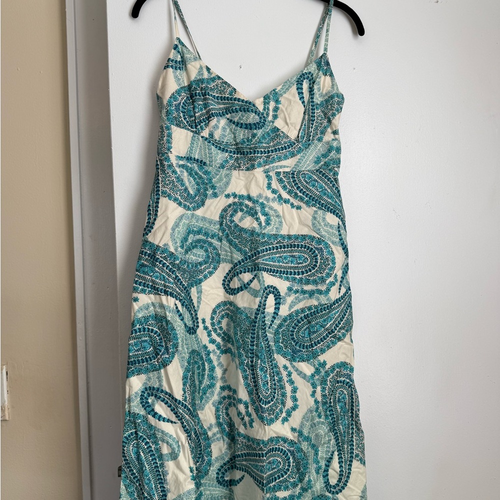 J Crew Teal Paisley Liberty Print Spaghetti Strap Dress Size 2 vintage 2005